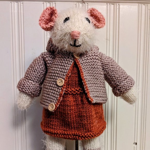 Meet Gerda Mouse handmade tricot stuffed animal baby shower -birthday gift 17 in - Picture 1 of 9